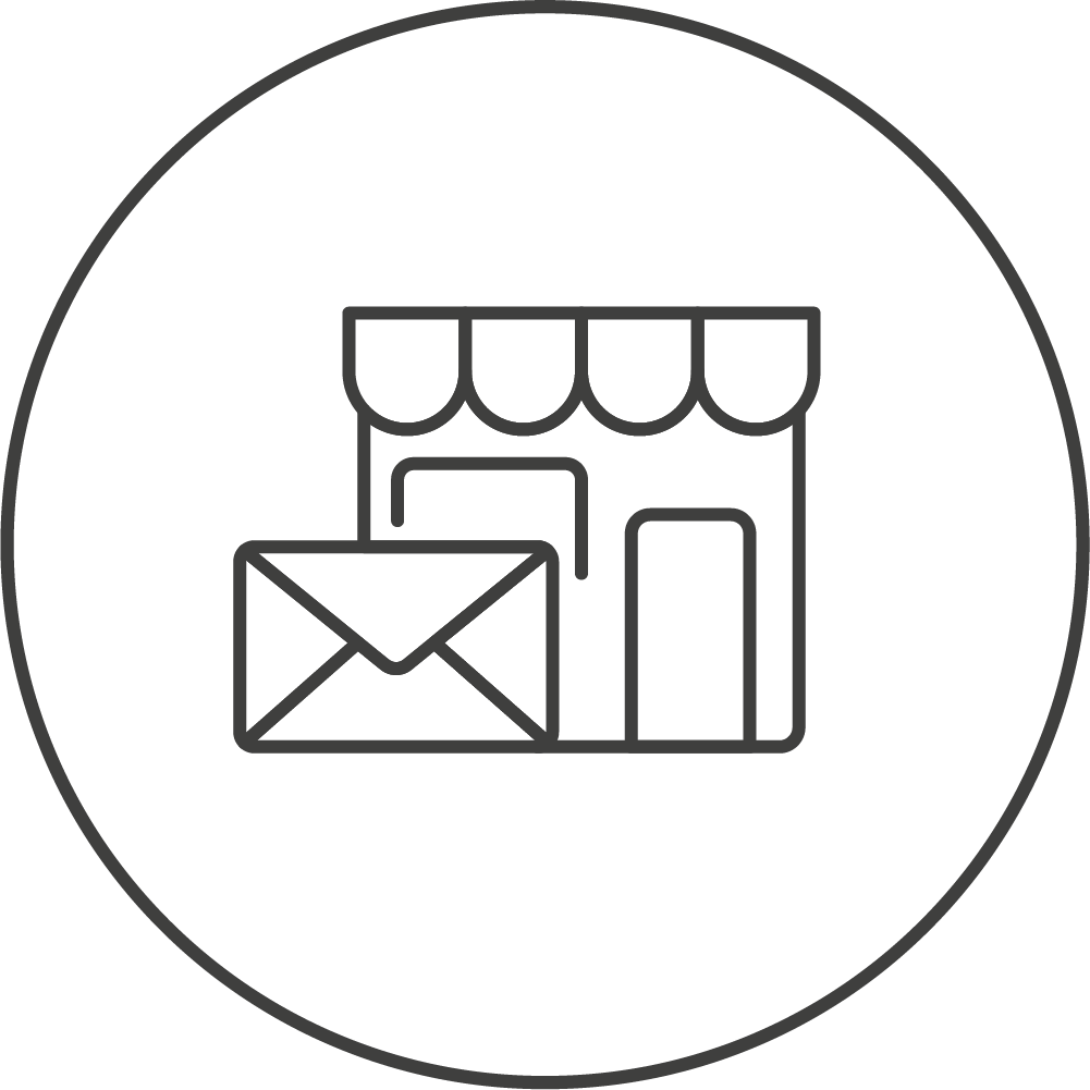 Icon Postgebäude mit Brief davor