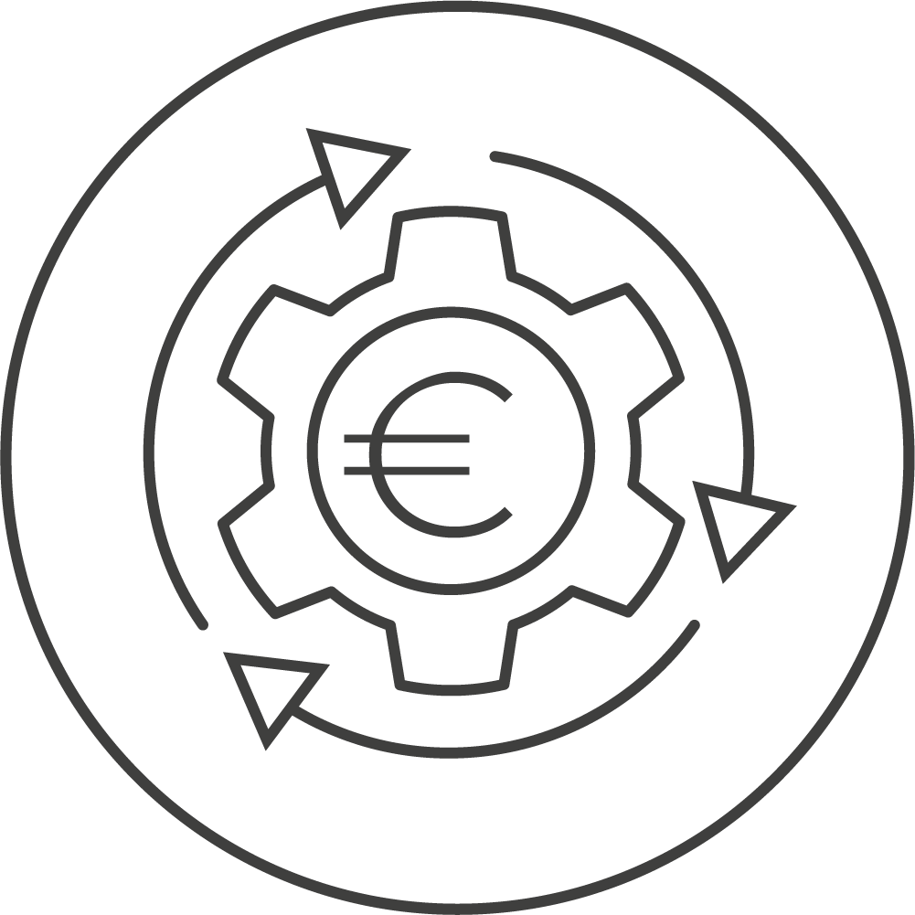 Icon eines Zahnrads mit Eurozeichen drain